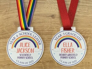Personalised School Leavers Medal Award Badge Rainbow Gift Present - Picture 1 of 4