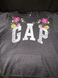 GAP Girls Kids XL Size 12 Hoodie Hooded Sweatshirt Dark Gray Floral - Picture 1 of 6
