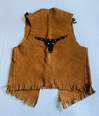 Rare 1960s Western Vest Women’s Size M Leather Bull Embroidery Brown Handmade 3 - Image 1 of 4
