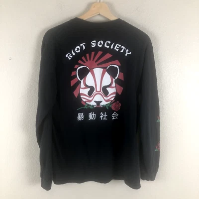 Riot Society Shirt Mens Medium Black Bear Rose Graphic Front Back Japan Pullover - Image 1 of 4