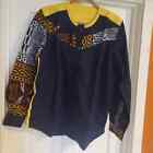 African Shirt Men's Size XL Black & Yellow 100% cotton Long Sleeves Relaxed Fit