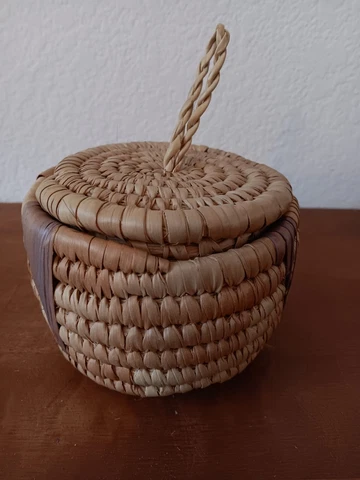 Hand Woven Vintage Native American Hanging Basket with Lid Cover