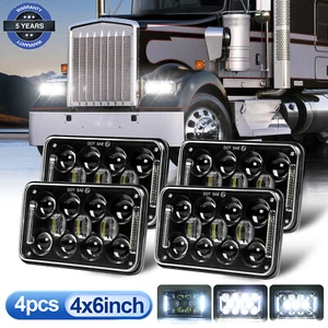 4PCS 4x6'' LED Headlights Hi/Low Sealed Beam DRL Fit For Kenworth T800 T600 T400 - Picture 1 of 12