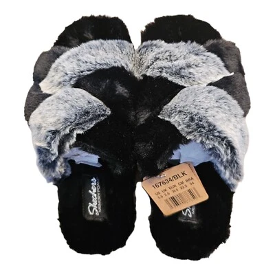 SIEHE ANGEBOTSZEXT Skechers Damen Kuschel Hausschuhe 35,5 ( 5,5 ) Memory Foam Schwarz Grau Neu