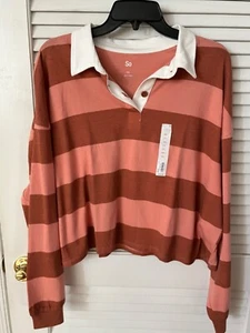 NTW SO Size XXL Oversized Mid-Drift Polo Shirt Pink/Mauve Striped Juniors Ladies - Picture 1 of 3