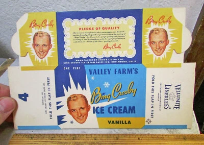 vintage valley farms Bing Crosby unused Empty ice cream container, new old stock - Image 1 of 4