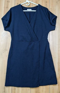 Madewell Cross Front Flutter Sleeve Dress Women's Size L Wrap Stretch Blue - Picture 1 of 11