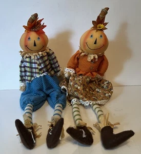 Scarecrow Shelf Sitter Boy & Girl  Doll Fall Home Decor Autumn Halloween - Picture 1 of 5