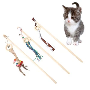 3pcs Cat Teaser Stick Wand Holz Interaktives Training Spielzeug Mit Kleiner UB - Bild 1 von 10