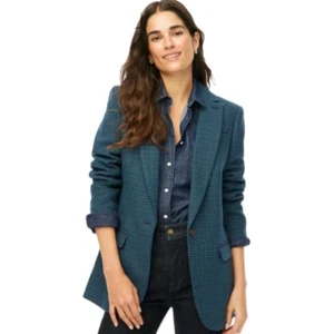 J.Crew One Button Houndstooth Blazer Blue Green Size 2 Preppy Classic CC684 - Picture 1 of 15