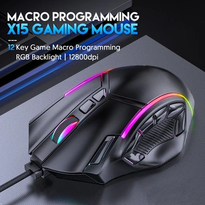 Gaming Mouse RGB Wired 12800DPI 12 Keys Macro Definition Computer Accessories - Image 1 of 4