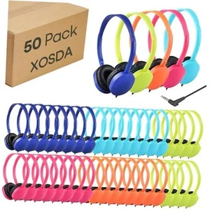Bulk Headphones for Kids School Classroom,Wholesale 50 Pack Mixed Colors - Picture 1 of 7