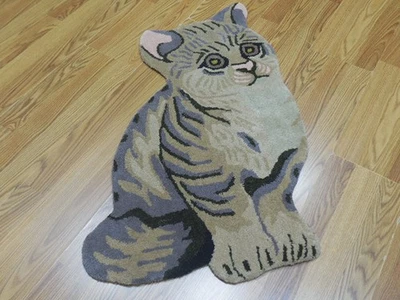 Tibetan Cat Rug Shape Handmade Kids Boho Rug Aesthetic Rug 2x3 - Image 1 of 4