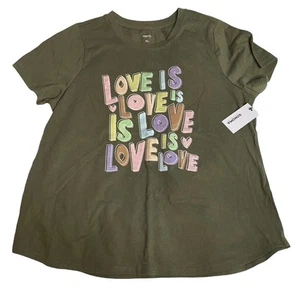 SONOMA Extra Large Love is Love Pride Olive Green Youth Shirt NWT.  - Picture 1 of 3