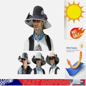 Men Women Sun Hat w/ 2 Solar Fans Outdoor Fishing Hiking Wide Brim UV Protection - Picture 1 of 19