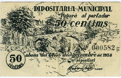 # SPAIN CIVIL WAR 1937 • CALDES MONTBUI 50c MUNIC ☆ GUERRA CIVIL ESPAÑOLA ☆D1478 - Image 1 of 2