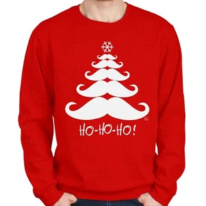 1Tee Herren Schnurrbart Weihnachtsbaum Ho Ho Ho Sweatshirt Pullover - Bild 1 von 11