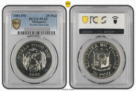 PCGS PL63 Philippines 1981 FAO 25 Piso Large Silver Coin (Proof Like) Cover