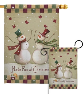 Have Fun At Christmas Snowman Red Bird Reef Scarf Wind Garden House Yard Flag - Picture 1 of 13