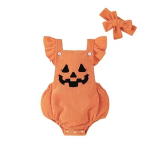 Newborn Baby Girl Halloween Clothes Ruffle Backless Pumpkin Romper Bodysuit I... - Picture 1 of 7