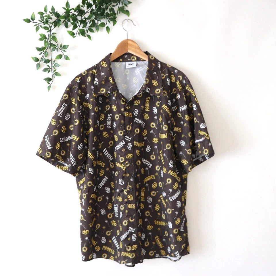 San Diego Padres BDA Men's Short Sleeve Printed Polyester Button Shirt Size L - Image 1 of 4