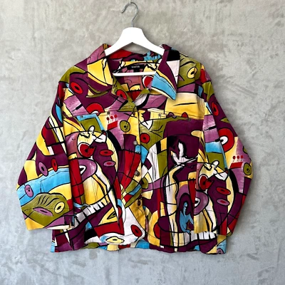 Blazer Camisa Chaqueta Vintage Años 90 KAKTUS 2X Arte Abstracto Estilo Picasso Estampado Retro Foto 1 de 4