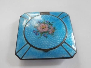 Antique Guilloche Enamel Blue Silver Victorian Makeup Powder Compact - Picture 1 of 6