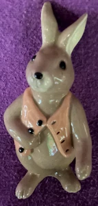 Small Ceramic Figurine Brown Bunny Rabbit 3 1/4" Hand Painted Orange Vest - Picture 1 of 8