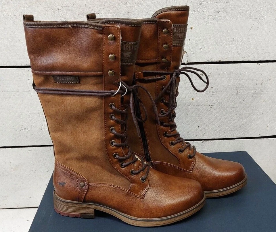 Ladies Mustang 1295-606-09/307 Mid Calf Lace & Zip Boots - Image 1 of 4