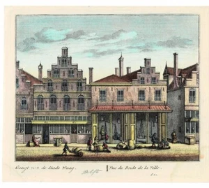 1736 HAND-COLORED COPPERPLATE ENGRAVING of the WEIGHING HOUSE in DELFT - Bild 1 von 1