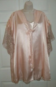 Vintage Women's Large Pink Nightgown & Robe Set Victorian Lace Trim 2 Pcs New - Picture 1 of 12
