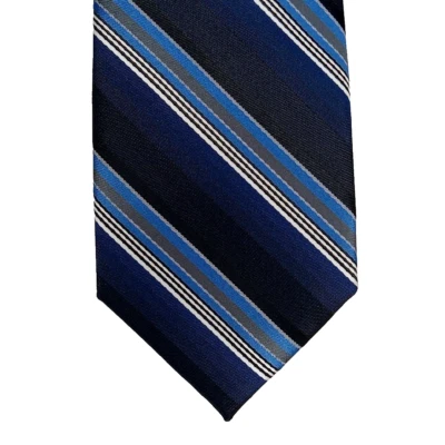 Juego de corbata y barra de corbata de metal Apt 9 para hombre azul marino negro a rayas 59" poliéster NUEVO Foto 1 de 4