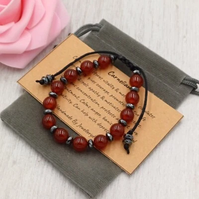 RED CARNELIAN Bracelet Adjustable Handmade + Gift Bag Crystal Gemstone 8mm. - Image 1 of 4
