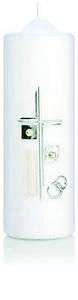 Candela nuziale 24x8 cm con croce + anelli + perle in argento candele Wiedemann - Foto 1 di 5
