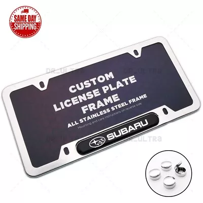 Subaru Front / Rear License Plate Frame Cover Stainless Steel Sport Chrome - Image 1 of 4