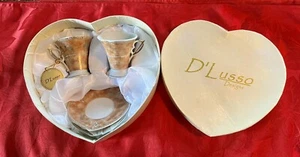 NIB Heart Demitasse Tea Cup Saucer Set D'Lusso Designs Espresso Valentines Day - Picture 1 of 5