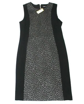 $300 New Pure Amici Dress Women's MEDIUM M Gray Black Polyester Rayon Leopard - Image 1 of 4