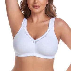 UK LADIES Cotton Bra 32-52 ABCD DD Comfort Non wire Non Padded Everyday Bralette - Picture 1 of 37