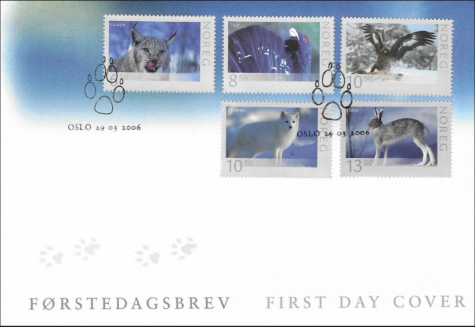 Wildlife Bunny Bobcat Lynx Owl Arctic Fox Capercaillie Nature Norway FDC 2006 - Image 1 of 1