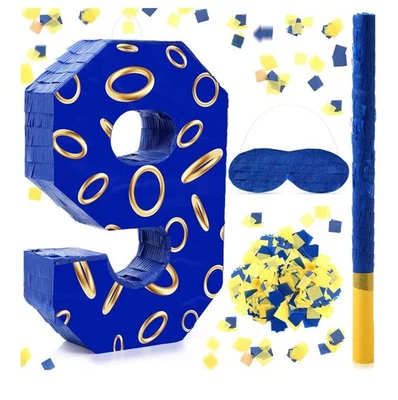 Anel de ouro azul Pinata com 16 polegadas impressão frente e verso número 9 com piñata de 16 polegadas - Imagem 1 de 4