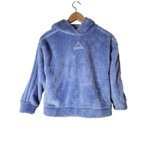 ADIDAS Blue Fuzzy Sherpa Striped Sleeve NEW Active Hoodie SZ Girls L (14) - NWT - Picture 1 of 9