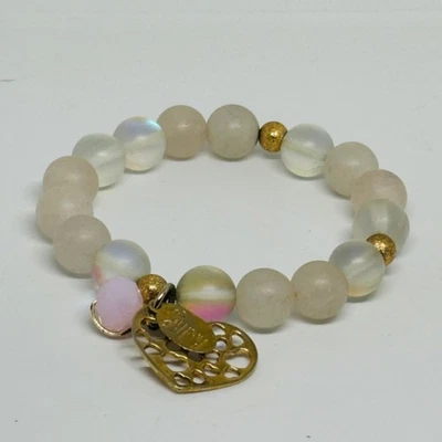 Pulsera de piedra lunar de cuarzo rosa mate 7" Foto 1 de 4