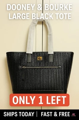 Dooney & Bourke Large Black Tote Bag Woven Embossed Leather Shoulder Handbag NWT - Image 1 of 4