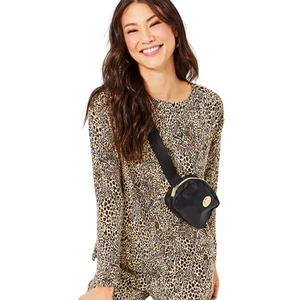 Lilly Pulitzer Karessa Top UPF 50+ Macademia Muster Play Braun Leopard Größe XL - Bild 1 von 6