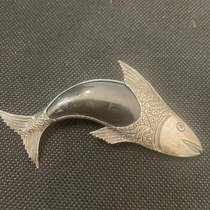Vintage Silver & Horn Fish Brooch Marked NM 3” - Picture 1 of 12