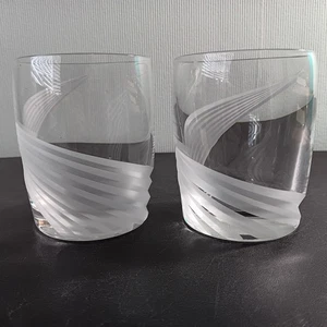 Pair Of Lenox Heavy Etched Crystal "Windswept" 4" Rocks Glasses - Picture 1 of 6