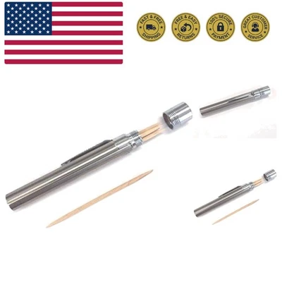 Soporte para palillo de dientes portátil de acero inoxidable - Estuche para palillos de dientes móvil, fácil de ca... Foto 1 de 4