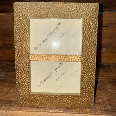 Bombay Company Ornate Pebbled Wooden Double Picture Frame Fits (2) 2.5"x3.5" - Image 1 of 4