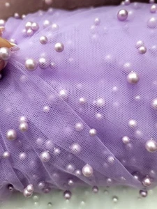 Lavender Lace Fabric By The Yard Embroidery Pearls Mesh For Dress  - Picture 1 of 6