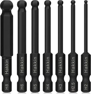 Hakkin 7Pcs Ball End Allen Key Bit Set S2 Steel Hex Bits 1/4 Hex Shank Magnetic - Picture 1 of 8